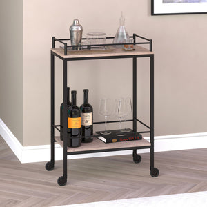 Homeroots Gray And Black Steel Rolling Bar Cart   530447