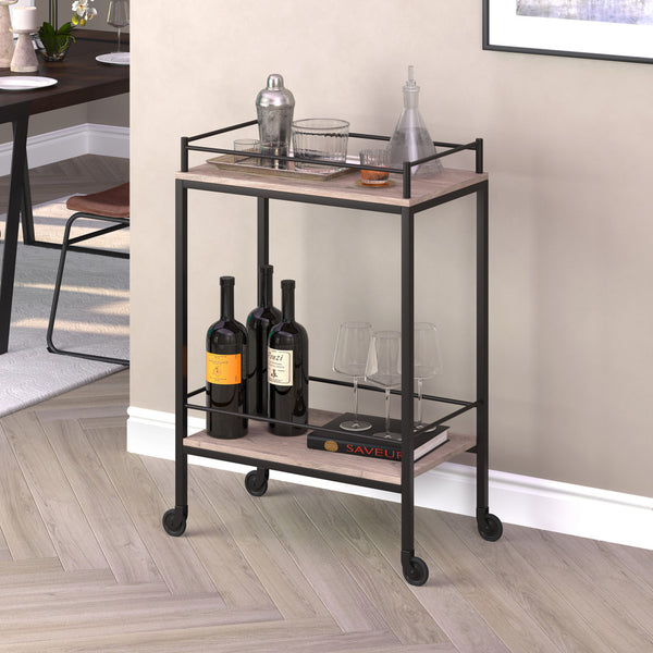 Homeroots Gray And Black Steel Rolling Bar Cart   530447