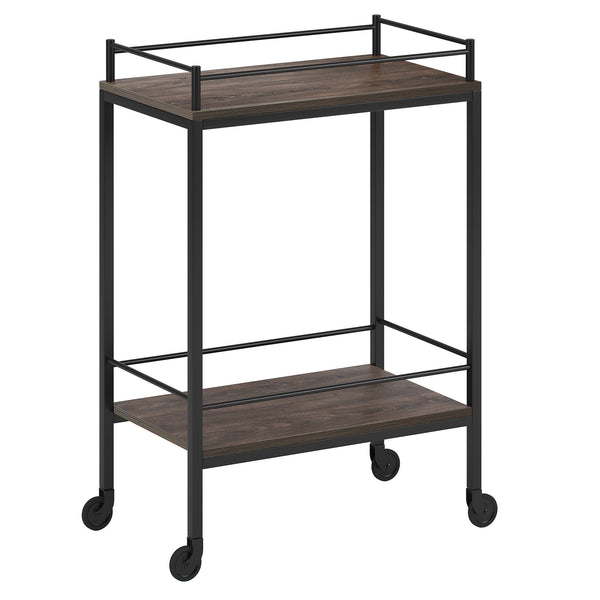 Homeroots Brown And Black Steel Rolling Bar Cart   530448
