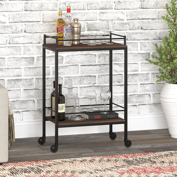 Homeroots Brown And Black Steel Rolling Bar Cart   530448