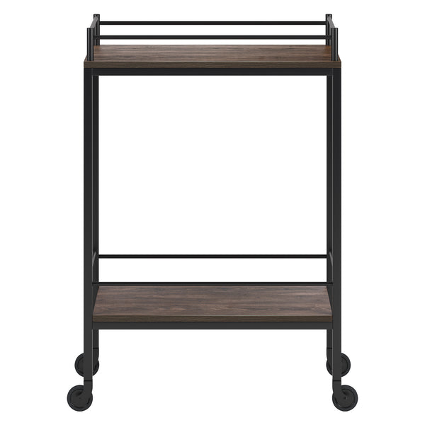 Homeroots Brown And Black Steel Rolling Bar Cart   530448