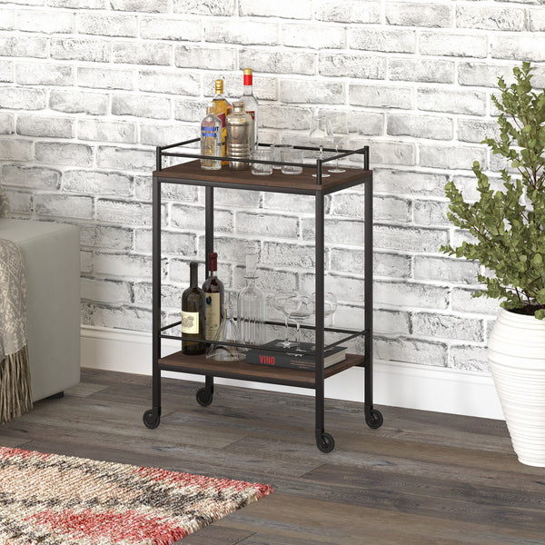 Homeroots Brown And Black Steel Rolling Bar Cart   530448