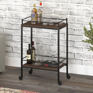 Homeroots Brown And Black Steel Rolling Bar Cart   530448