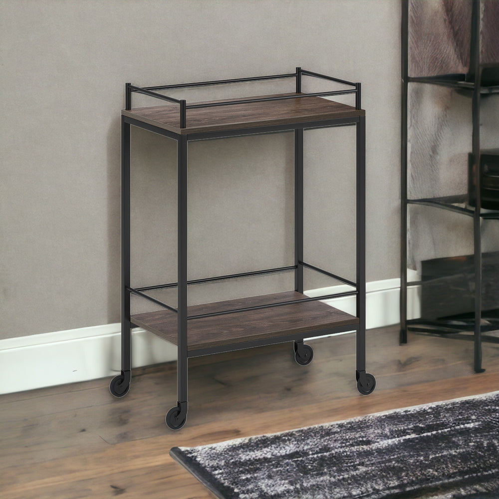 Homeroots Brown And Black Steel Rolling Bar Cart   530448
