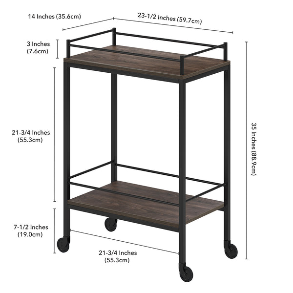 Homeroots Brown And Black Steel Rolling Bar Cart   530448