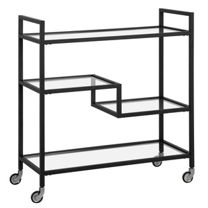 Homeroots Black Steel And Glass Rolling Bar Cart   530449
