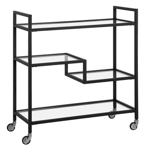 Homeroots Black Steel And Glass Rolling Bar Cart   530449