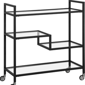 Homeroots Black Steel And Glass Rolling Bar Cart   530449