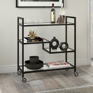 Homeroots Black Steel And Glass Rolling Bar Cart   530449