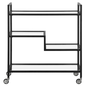 Homeroots Black Steel And Glass Rolling Bar Cart   530449