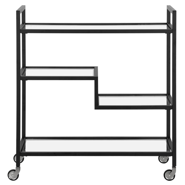 Homeroots Black Steel And Glass Rolling Bar Cart   530449