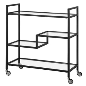 Homeroots Black Steel And Glass Rolling Bar Cart   530449