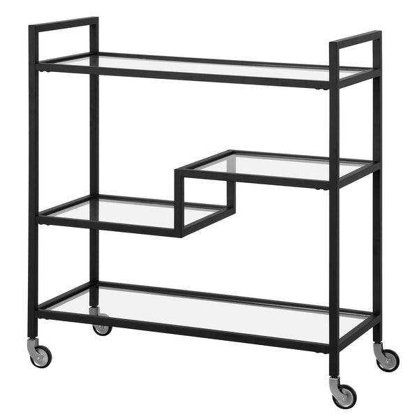 Homeroots Black Steel And Glass Rolling Bar Cart   530449