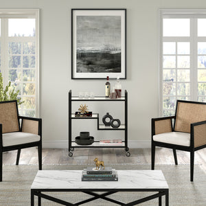 Homeroots Black Steel And Glass Rolling Bar Cart   530449