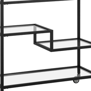Homeroots Black Steel And Glass Rolling Bar Cart   530449