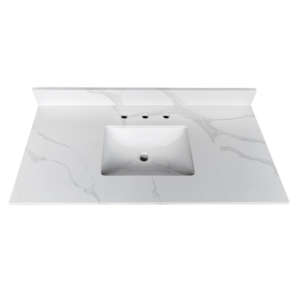 English Elm 43-inch Carrara Quartz Vanity Top Undermount Sink Backsplash Stain Resistant Bath W2699P459408
