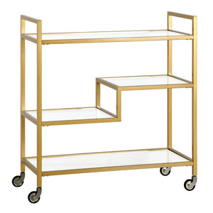 Homeroots Brass Steel And Glass Rolling Bar Cart   530450