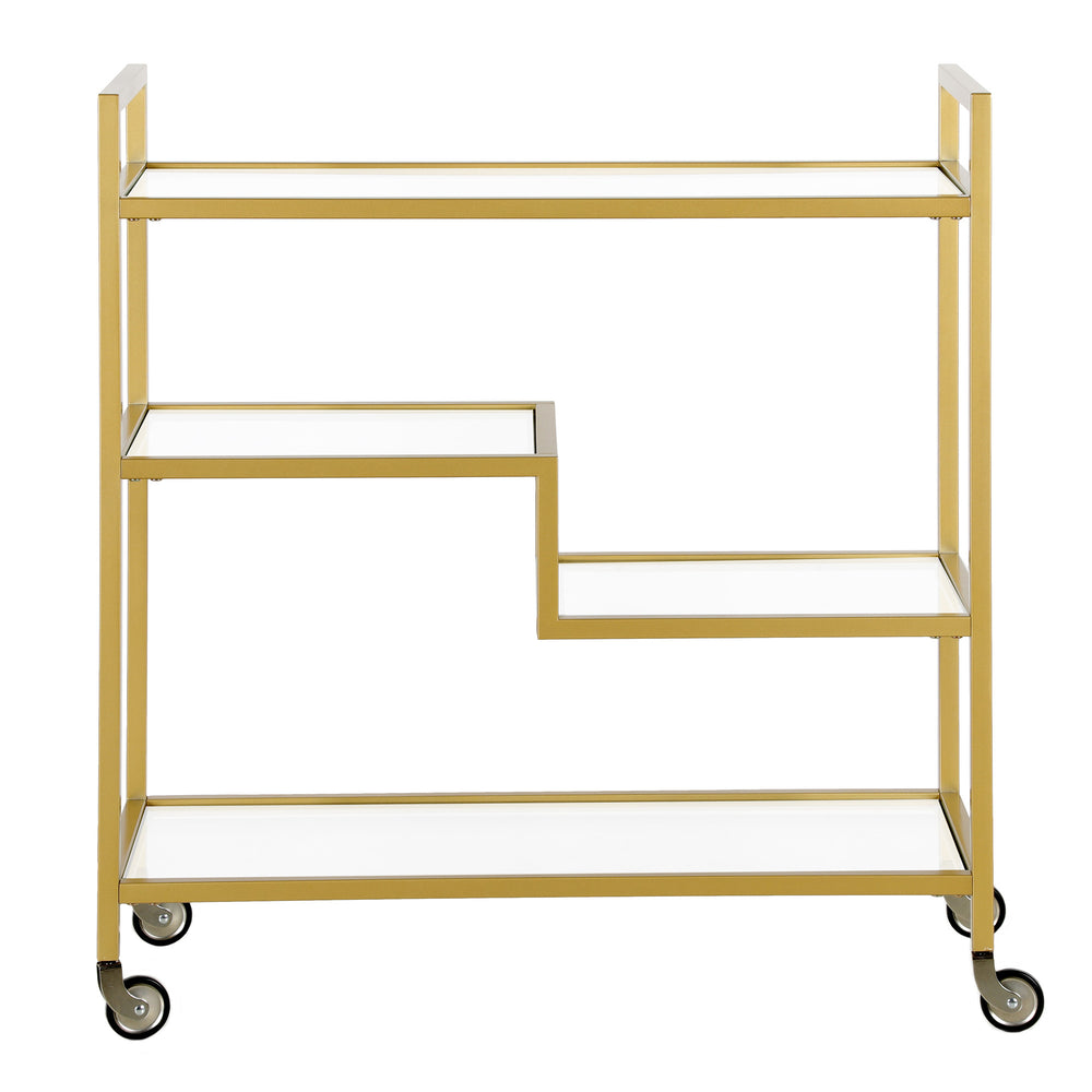 Homeroots Brass Steel And Glass Rolling Bar Cart   530450