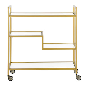 Homeroots Brass Steel And Glass Rolling Bar Cart   530450