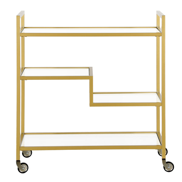 Homeroots Brass Steel And Glass Rolling Bar Cart   530450
