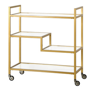 Homeroots Brass Steel And Glass Rolling Bar Cart   530450