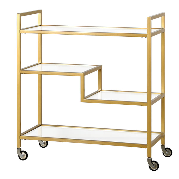Homeroots Brass Steel And Glass Rolling Bar Cart   530450