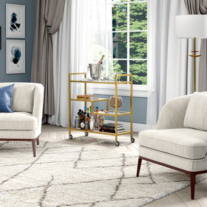 Homeroots Brass Steel And Glass Rolling Bar Cart   530450