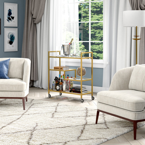 Homeroots Brass Steel And Glass Rolling Bar Cart   530450