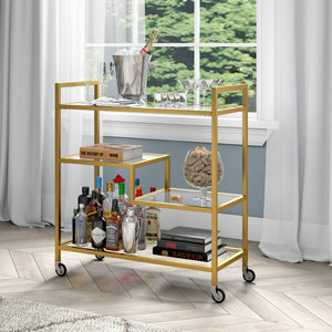 Homeroots Brass Steel And Glass Rolling Bar Cart   530450