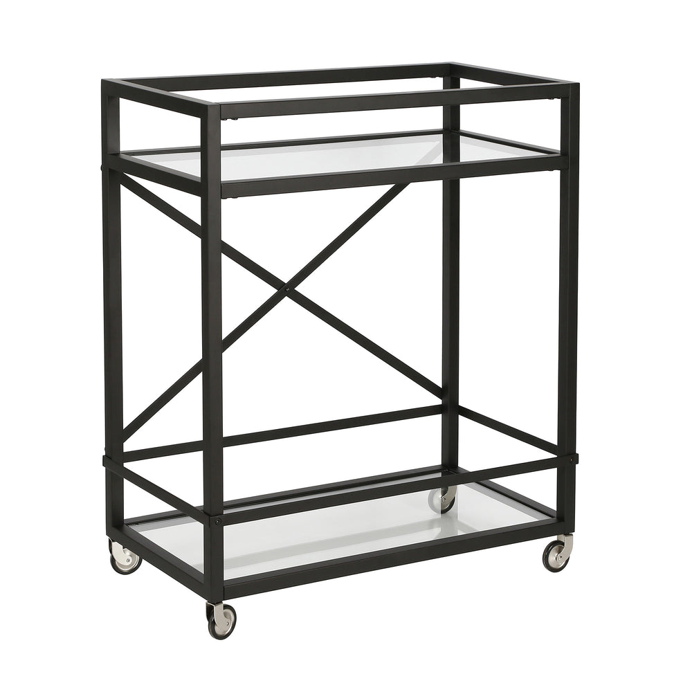 Homeroots Black Steel And Glass Rolling Bar Cart   530451