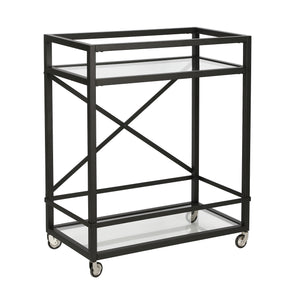 Homeroots Black Steel And Glass Rolling Bar Cart   530451