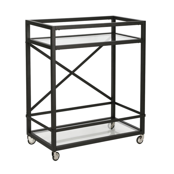 Homeroots Black Steel And Glass Rolling Bar Cart   530451