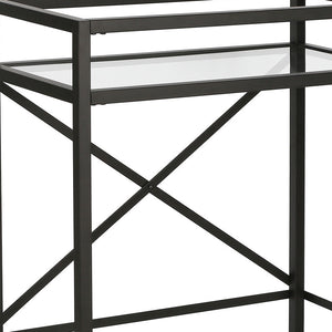 Homeroots Black Steel And Glass Rolling Bar Cart   530451