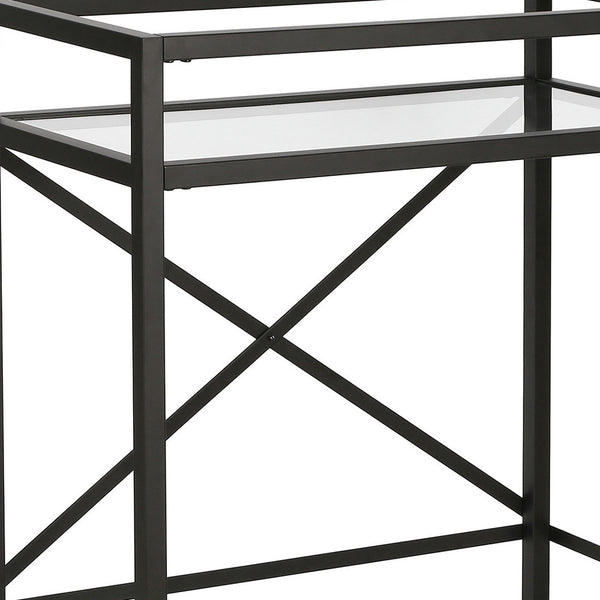 Homeroots Black Steel And Glass Rolling Bar Cart   530451