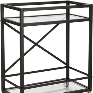 Homeroots Black Steel And Glass Rolling Bar Cart   530451