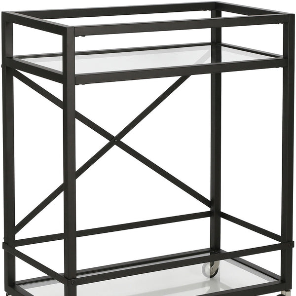 Homeroots Black Steel And Glass Rolling Bar Cart   530451