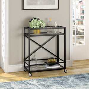 Homeroots Black Steel And Glass Rolling Bar Cart   530451