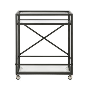 Homeroots Black Steel And Glass Rolling Bar Cart   530451