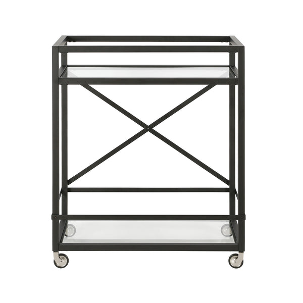 Homeroots Black Steel And Glass Rolling Bar Cart   530451