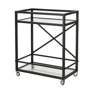 Homeroots Black Steel And Glass Rolling Bar Cart   530451
