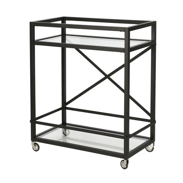 Homeroots Black Steel And Glass Rolling Bar Cart   530451