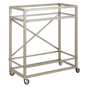 Homeroots Nickel Steel And Glass Rolling Bar Cart   530452