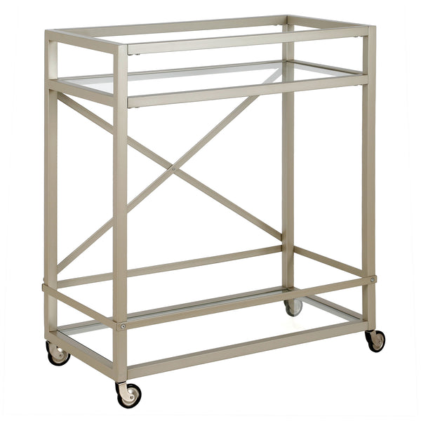 Homeroots Nickel Steel And Glass Rolling Bar Cart   530452