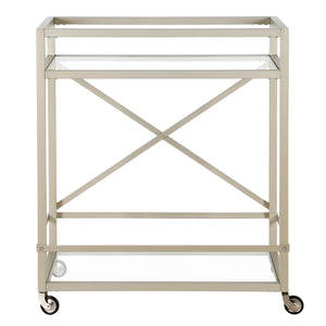 Homeroots Nickel Steel And Glass Rolling Bar Cart   530452