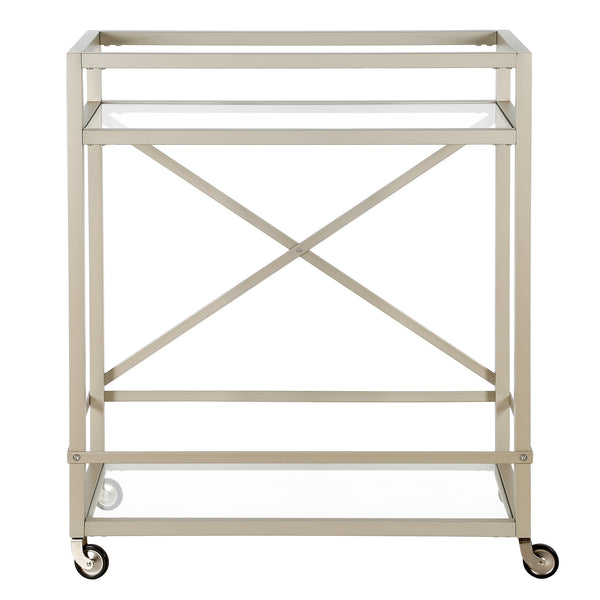Homeroots Nickel Steel And Glass Rolling Bar Cart   530452