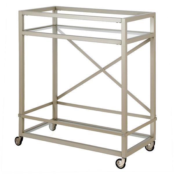 Homeroots Nickel Steel And Glass Rolling Bar Cart   530452