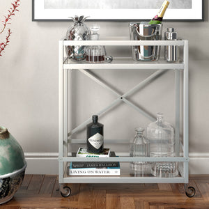Homeroots Nickel Steel And Glass Rolling Bar Cart   530452