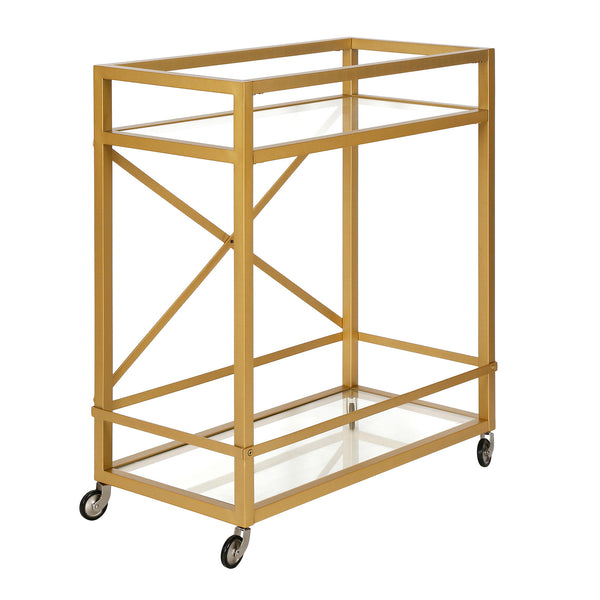 Homeroots Brass Steel And Glass Rolling Bar Cart   530453