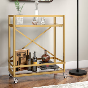 Homeroots Brass Steel And Glass Rolling Bar Cart   530453
