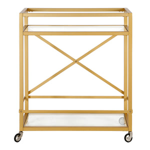 Homeroots Brass Steel And Glass Rolling Bar Cart   530453